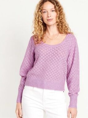 Old Navy Lilac Openwork Scoop-Neck Sweater